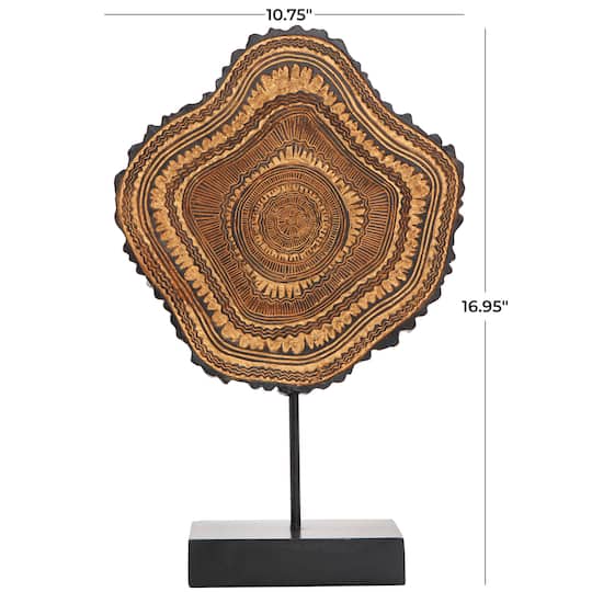 17" Brown Resin Tribal Abstract Carved Sculpture